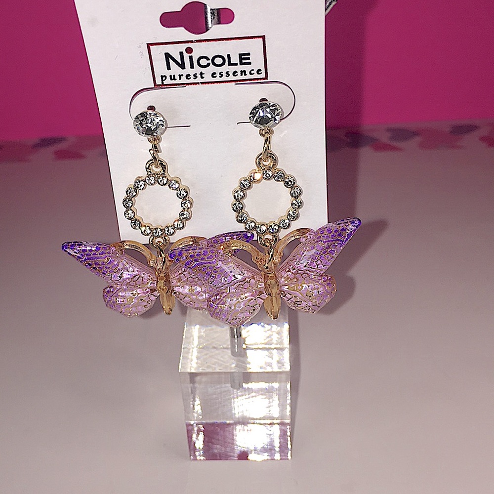 NEW PUREST ESSENCE BUTTERFLY RHINESTONE PIERCED EARRINGS